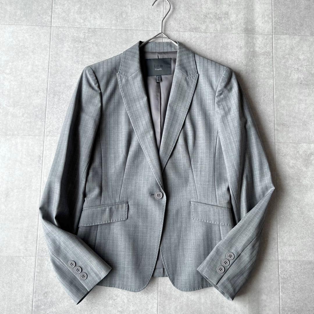 【美品】iCB complete ストライプ パンツスーツ セットアップ グレー
