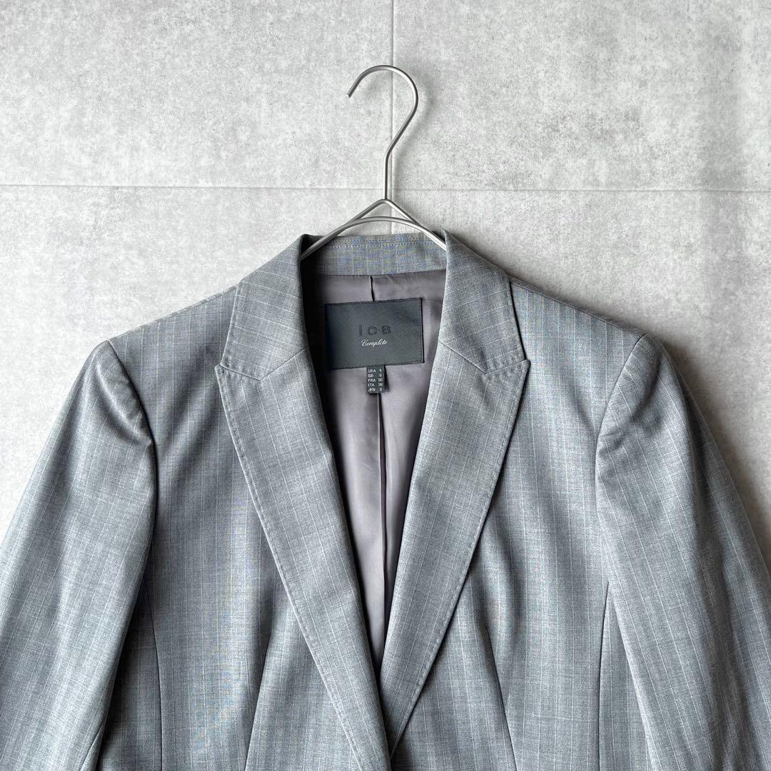 【美品】iCB complete ストライプ パンツスーツ セットアップ グレー