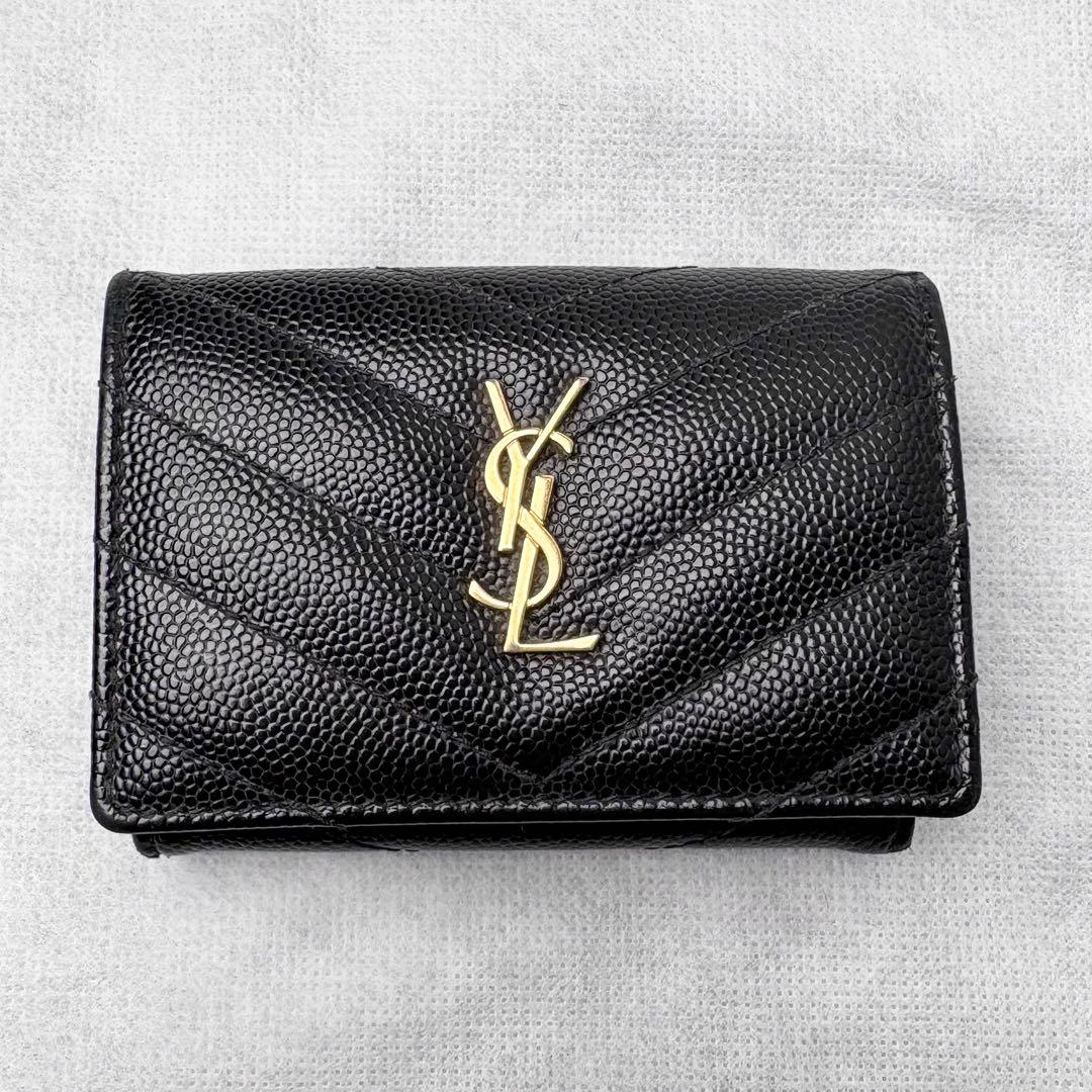 サンローラン 三つ折り財布 Vステッチ カサンドラ レザー オリガミ YSLロゴ