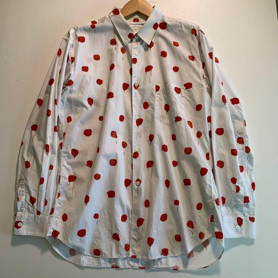 COMME des GARCONS 赤いドット柄 ドレスシャツ 長袖シャツ M