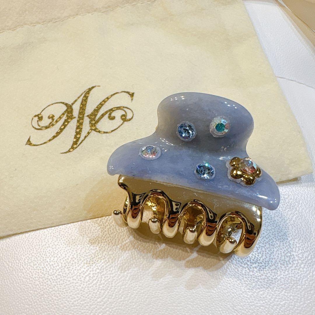 【極美品】acca マーブルライトブルー　一点物　ビジュー付きヘアクリップ