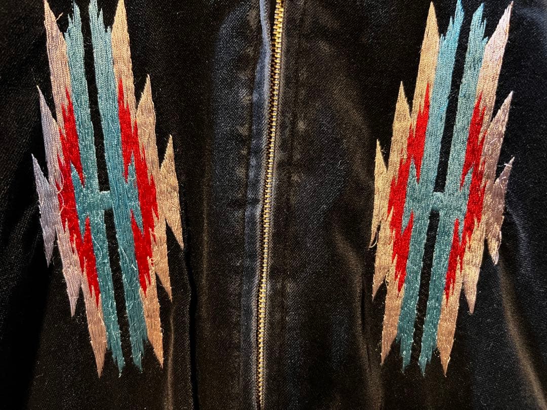 【希少】テーラー東洋×BEAMS ベロア スカジャン 黒×ゴールド ネイティブ柄