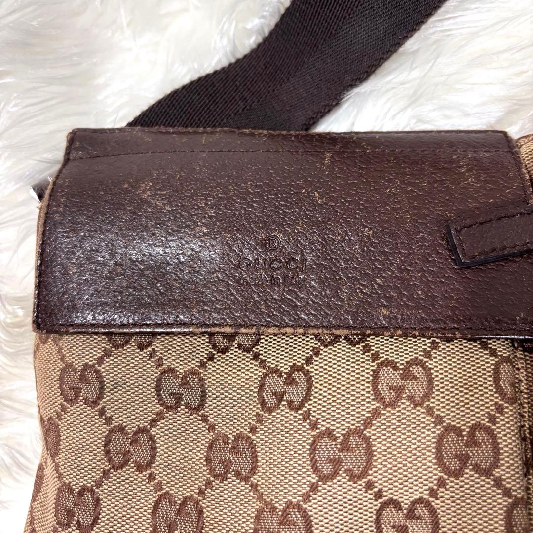良品✨グッチ GGパターン ボディバッグ キャンバス レザー ブラウン