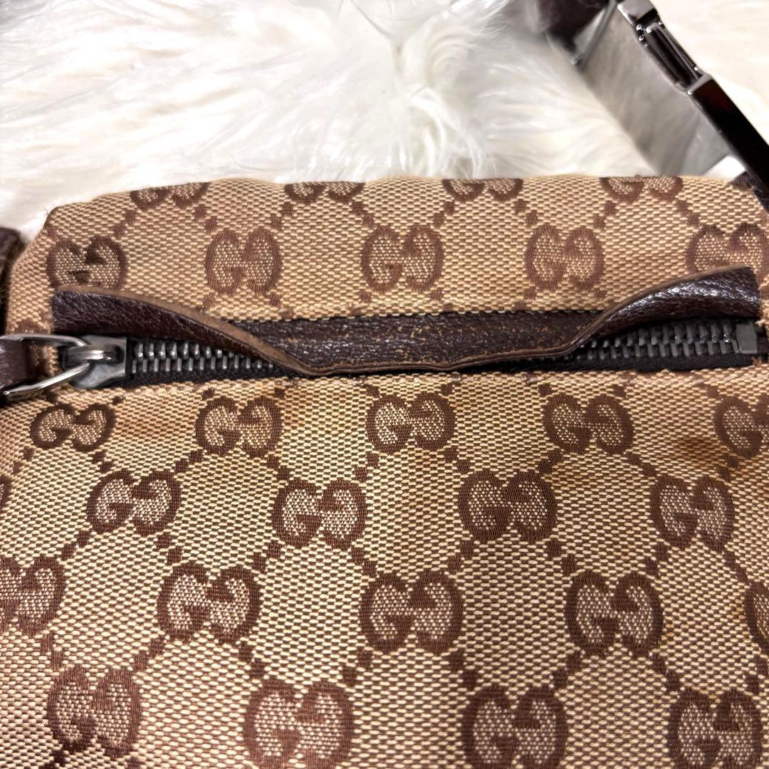 良品✨グッチ GGパターン ボディバッグ キャンバス レザー ブラウン