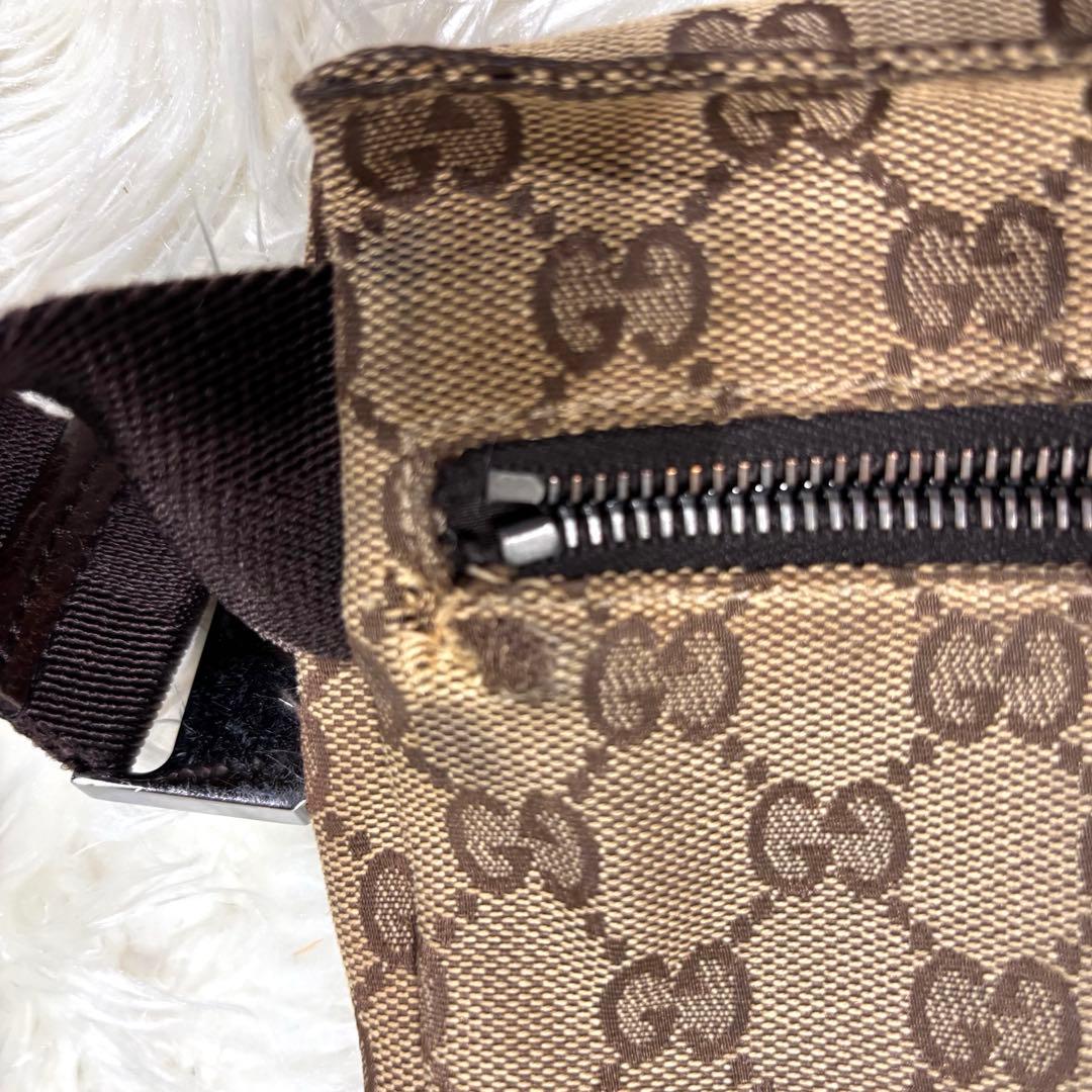 良品✨グッチ GGパターン ボディバッグ キャンバス レザー ブラウン