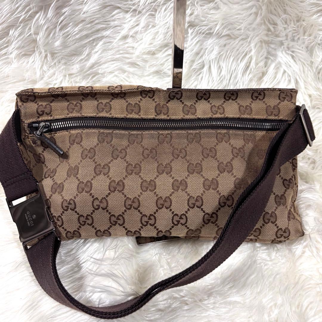 良品✨グッチ GGパターン ボディバッグ キャンバス レザー ブラウン