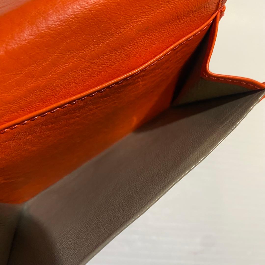 【極美品】HIROFU　3つ折財布　オレンジ シボ革　レザー