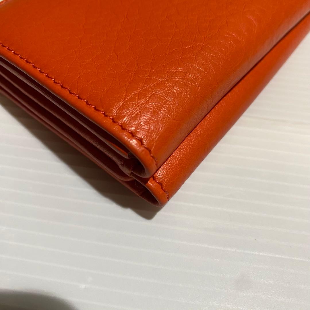 【極美品】HIROFU　3つ折財布　オレンジ シボ革　レザー