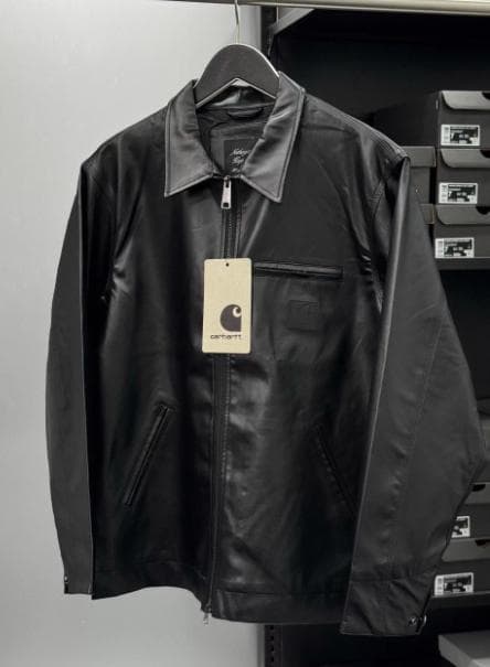 Carhartt ブラックレザーシングルライダースジャケット