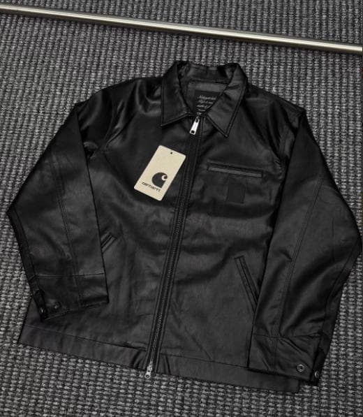 Carhartt ブラックレザーシングルライダースジャケット