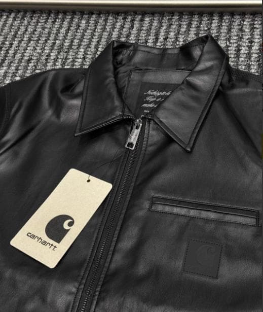 Carhartt ブラックレザーシングルライダースジャケット