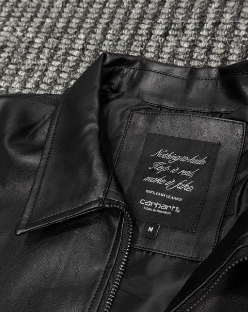 Carhartt ブラックレザーシングルライダースジャケット