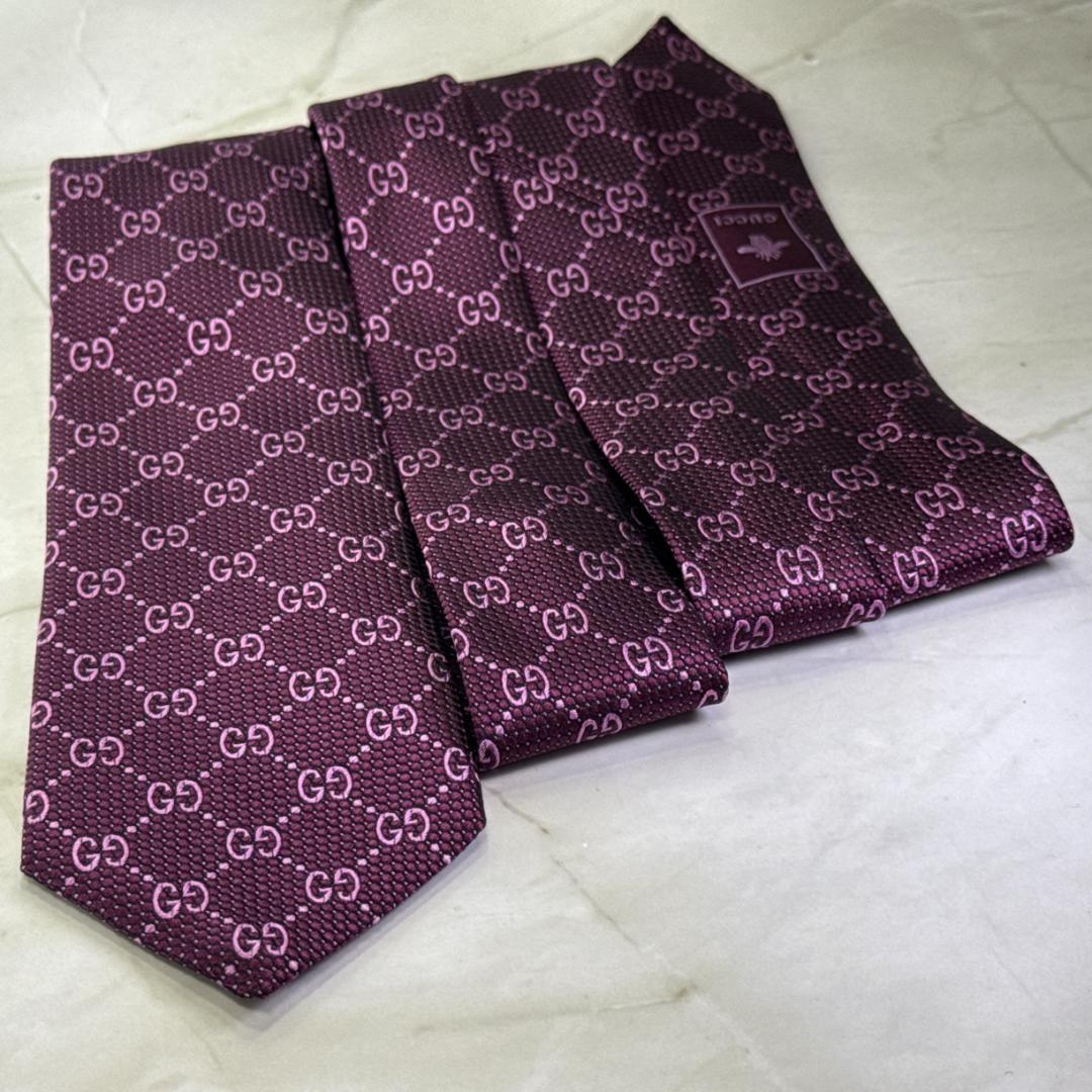 ☆即発 GUCCI GG柄 パープル シルクネクタイ 蜂タグ 艶感上質 極美品