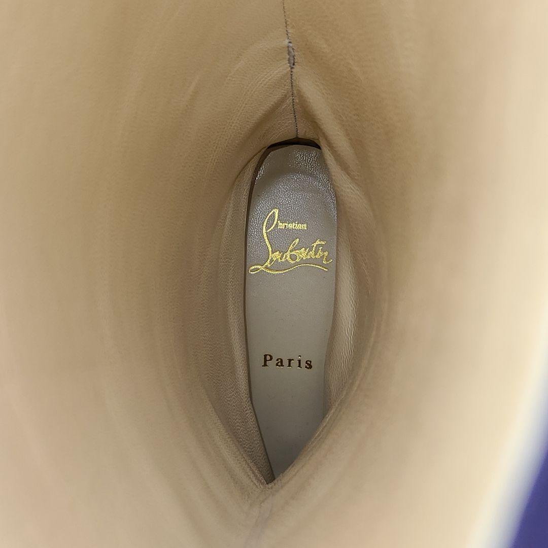 美品【クリスチャンルブタン】スタッズ　バックベルトロングブーツ　ネイビー