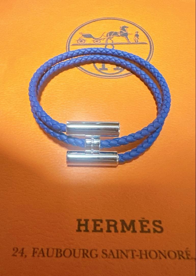HERMÈS レザーブレスレット ブルー T4