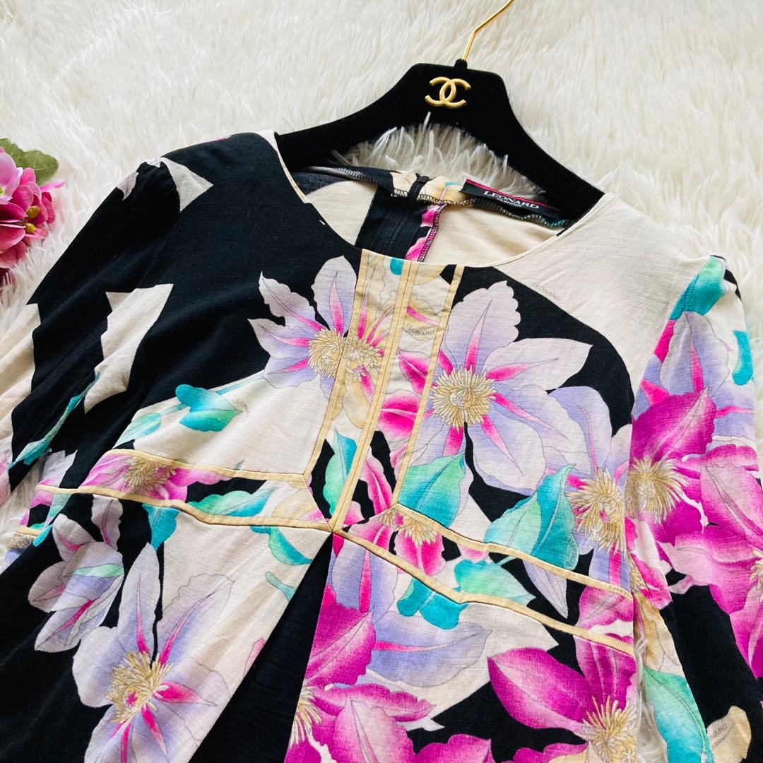 ✨レオナール ✨トップス　花柄　トリム　七分丈　サイズ40