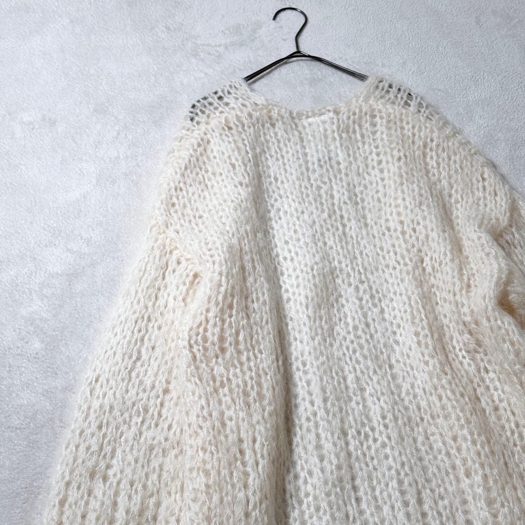 ウィムガゼット　モヘヤニットカーディガン　ローゲージ　ウール　ロング　白
