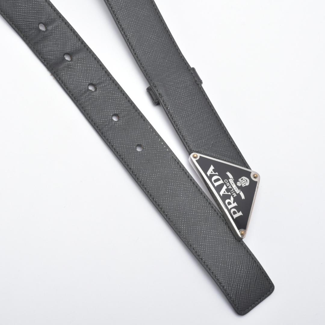 美品 PRADA プラダ ベルト ブラック サフィアーノレザー 三角プレート