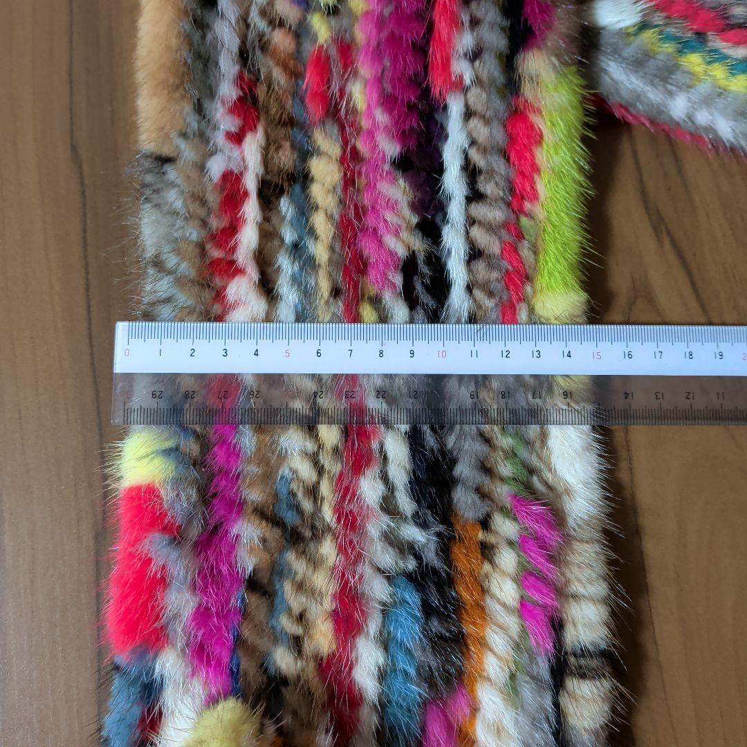 マフラー　ミンク　毛皮　リアルファー　編み込み　リボン　カラフル