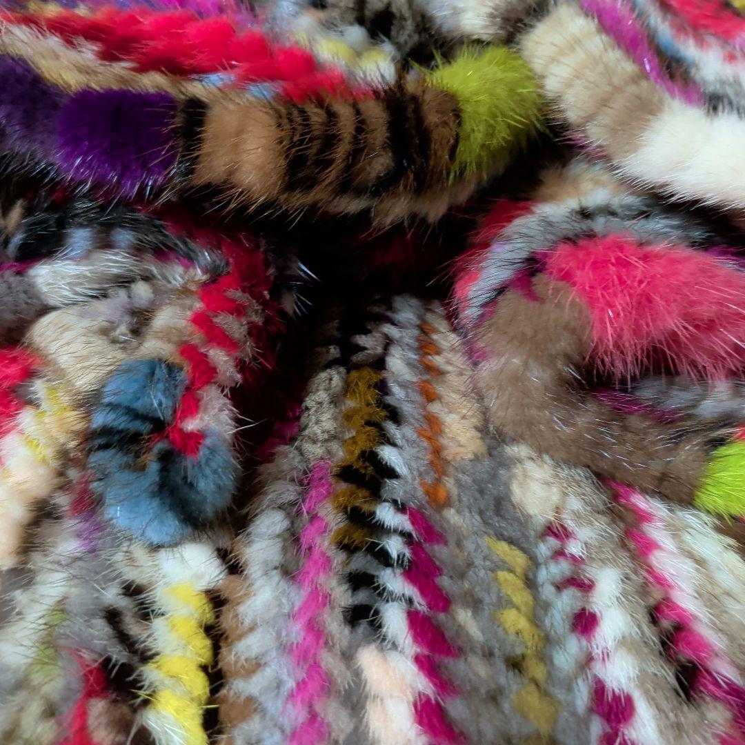 マフラー　ミンク　毛皮　リアルファー　編み込み　リボン　カラフル