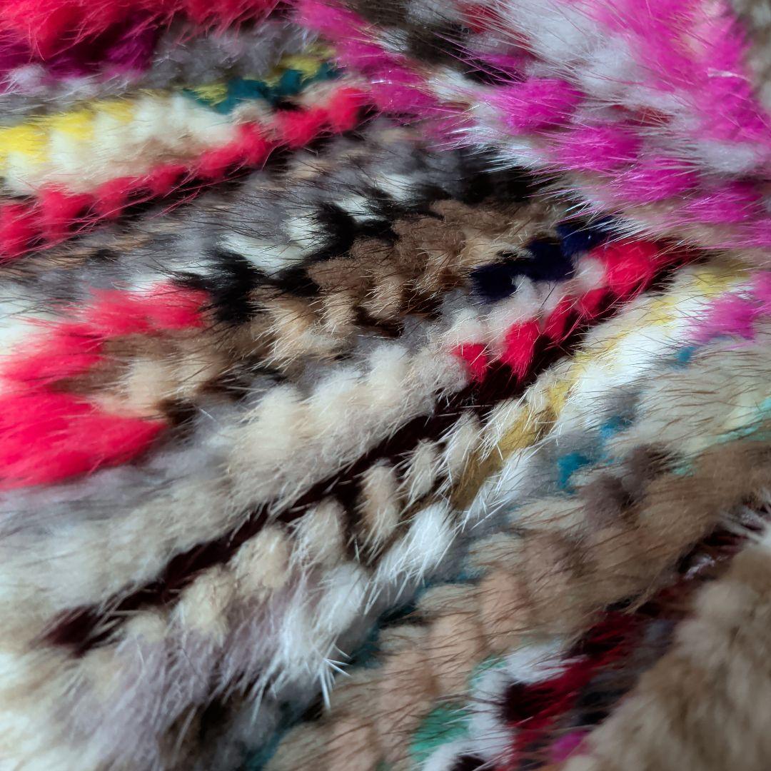 マフラー　ミンク　毛皮　リアルファー　編み込み　リボン　カラフル