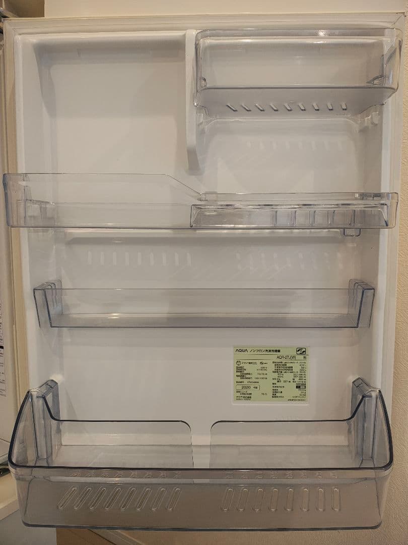 AQUA冷蔵庫272L　2020年製　aqr-27j　白