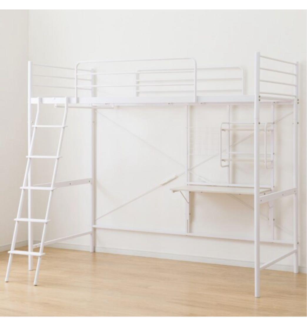 ホワイト ロフトベッド デスク付き