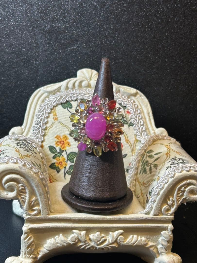 の*こ様 華やか！天然石ルビーカボションリング13号