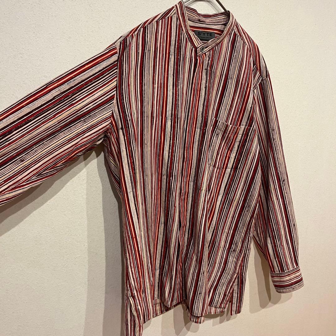 【美品】S'YTE オーバーサイズ ストライプ柄 デザイン バンドカラー シャツ