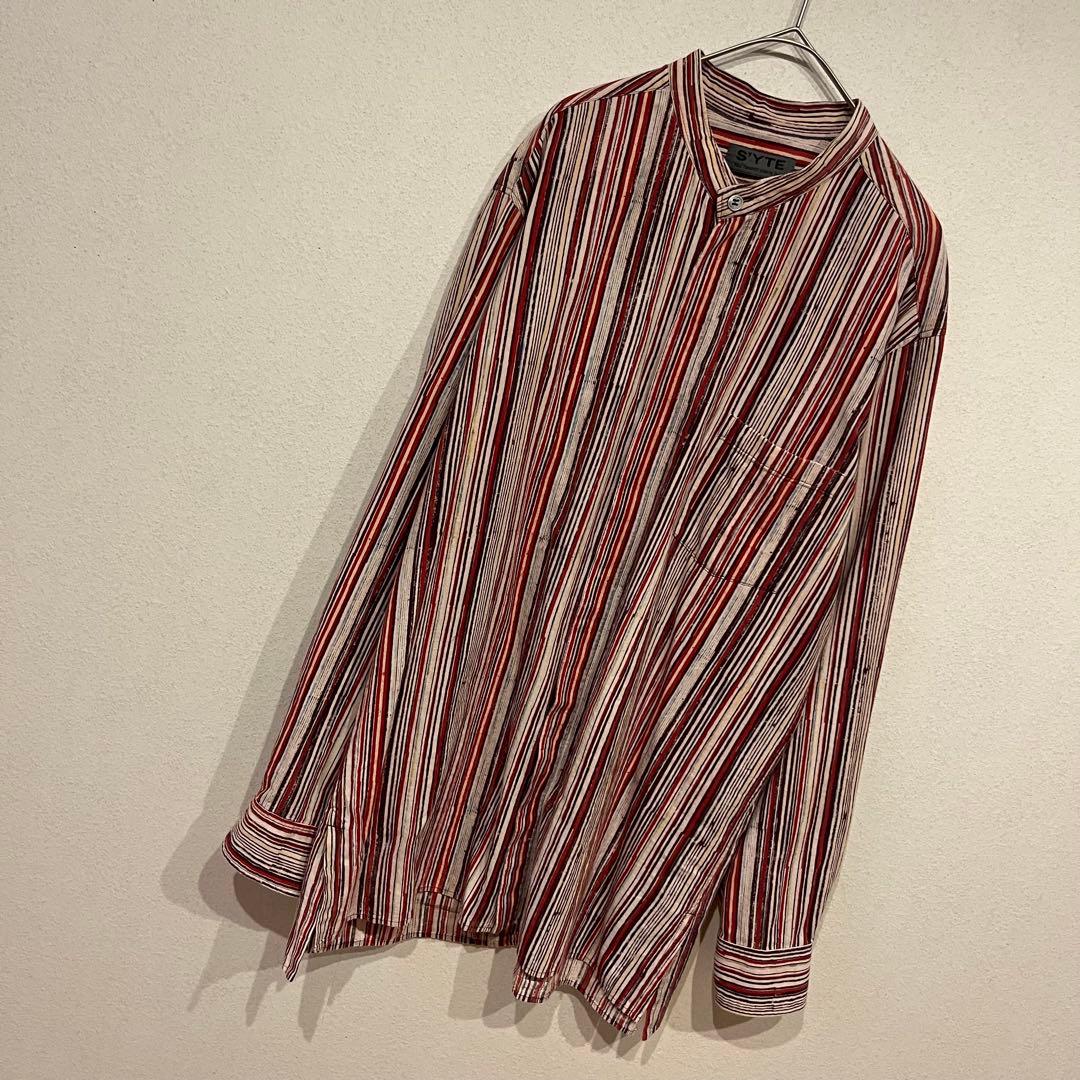 【美品】S'YTE オーバーサイズ ストライプ柄 デザイン バンドカラー シャツ