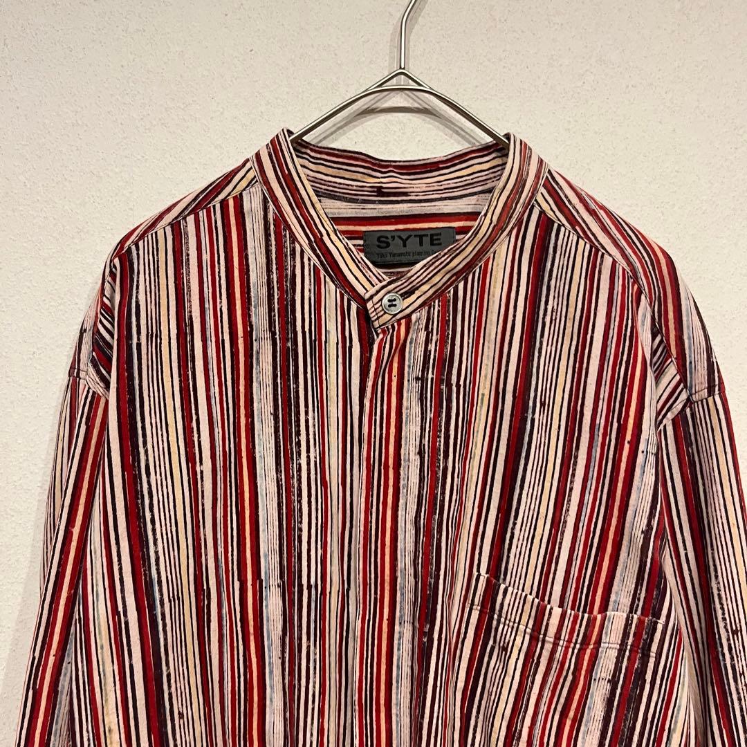 【美品】S'YTE オーバーサイズ ストライプ柄 デザイン バンドカラー シャツ