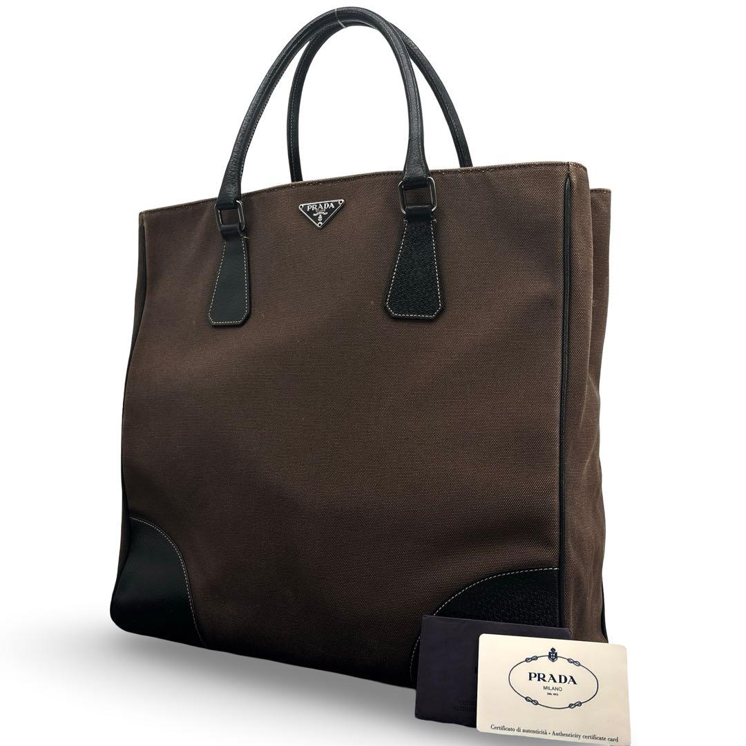 美品】 PRADA　プラダ　トートバッグ　三角ロゴ　キャンバス　革　A4収納