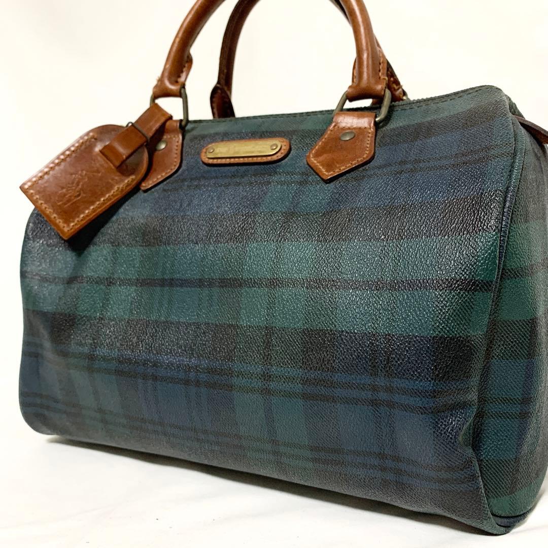 美品✨ ポロラルフローレン　ミニボストンバッグ　タータンチェック　グリーン