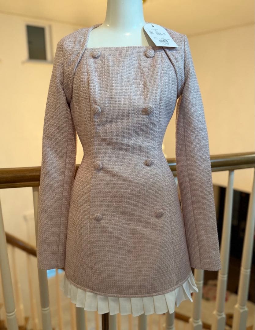 新品タグ付き　Darich プリーツドッキングツイードミニワンピース (ピンク)