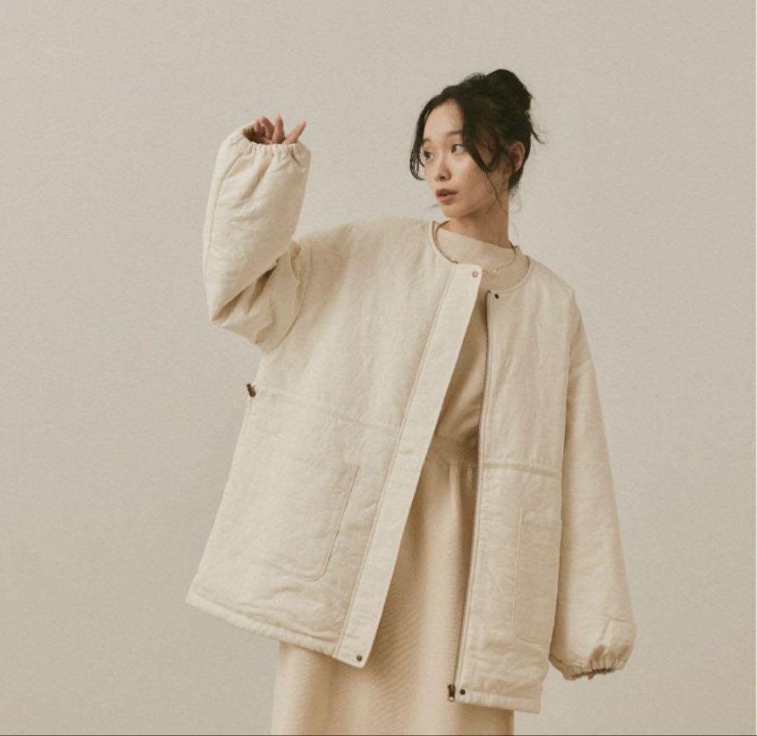 moi tytto ニュアンス柄キルティングブルゾンコート ナチュラル