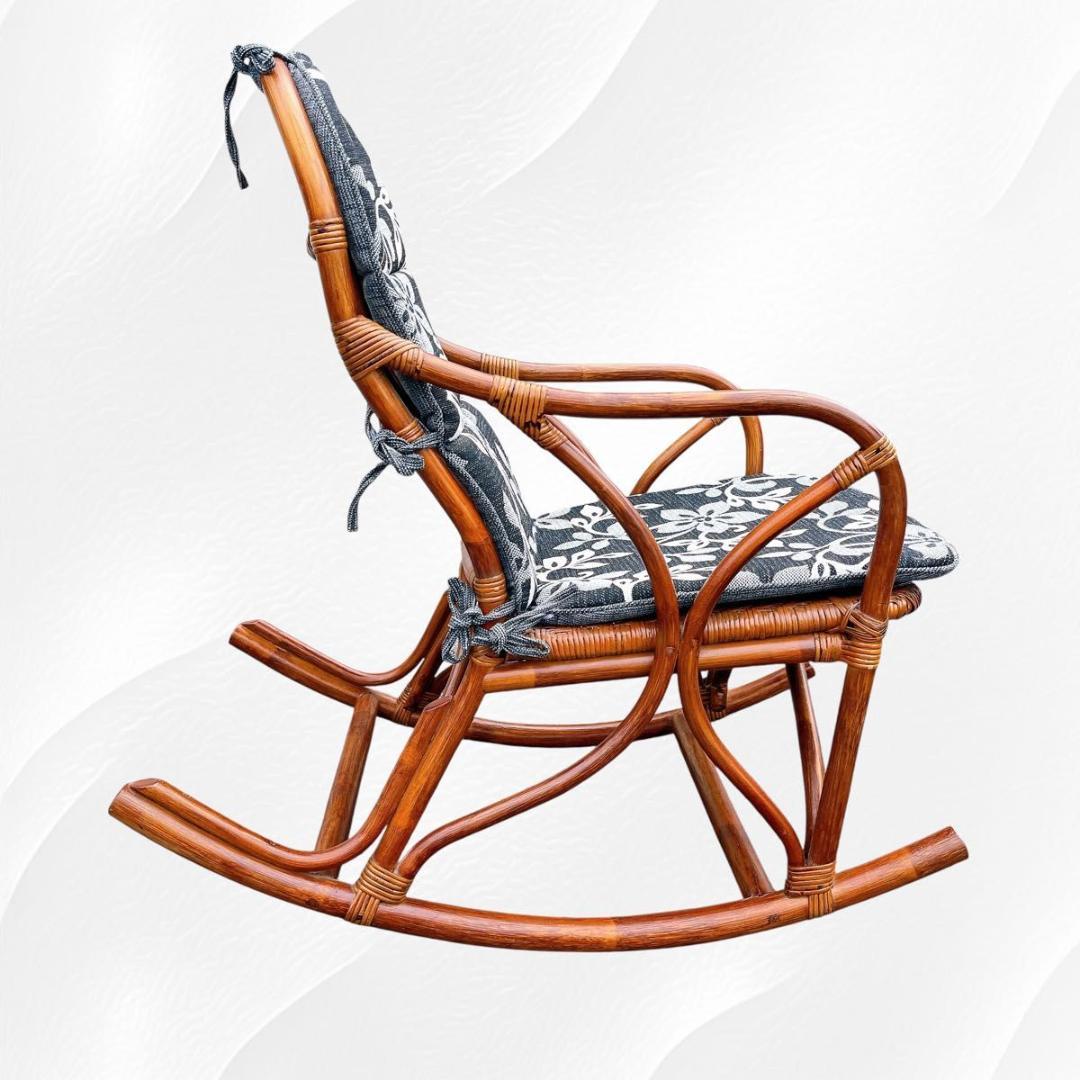 【美品】光製作所 ラタン ロッキングチェア ハイバック　藤　天然木　クッション付