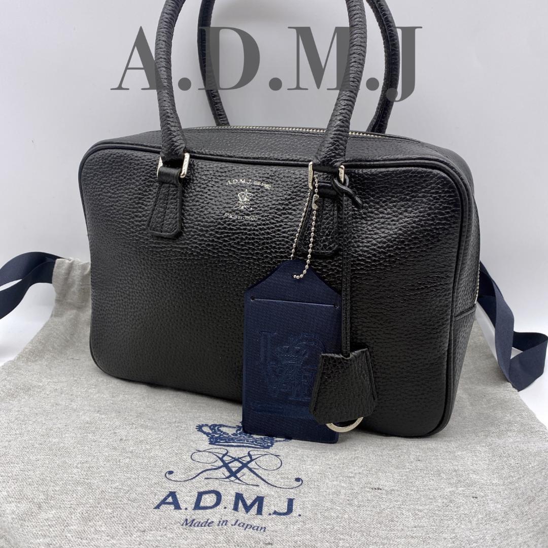 美品 A.D.M.J ミニボストン ハンドバッグ レザー レディース ブラック