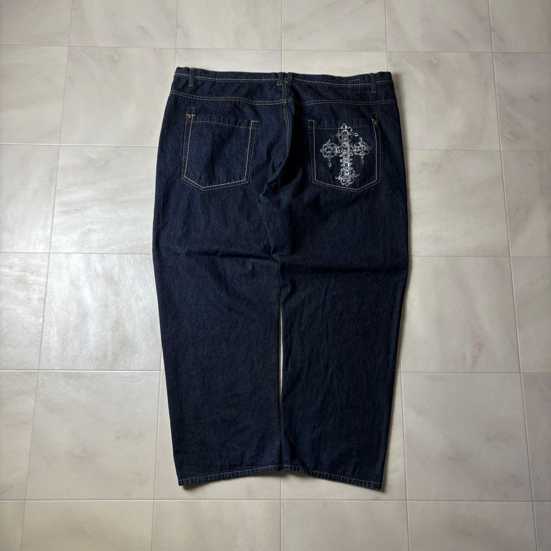 規格外！w50 カールカナイ 超極太 デニム バギーパンツ 濃紺 プリント B系