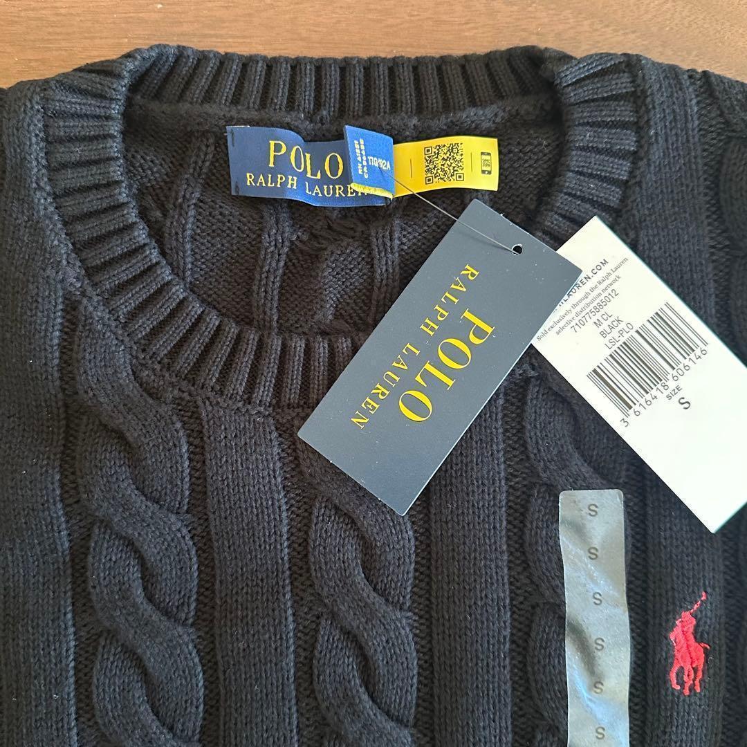 黒S【新品タグ付】POLO ラルフローレン コットン ケーブル セーターメンズ