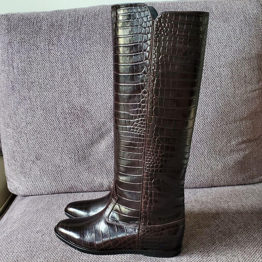 カヌレ【BRENTA】 36 クロコ型押ロングブーツ ブラウン