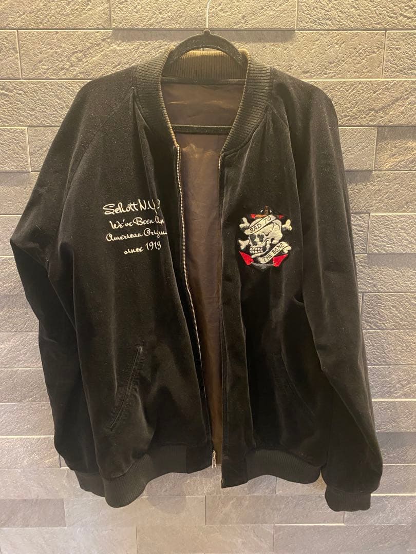 【美品】Schott リバーシブル ベロア スカジャン スカル 刺繍 ジャケット