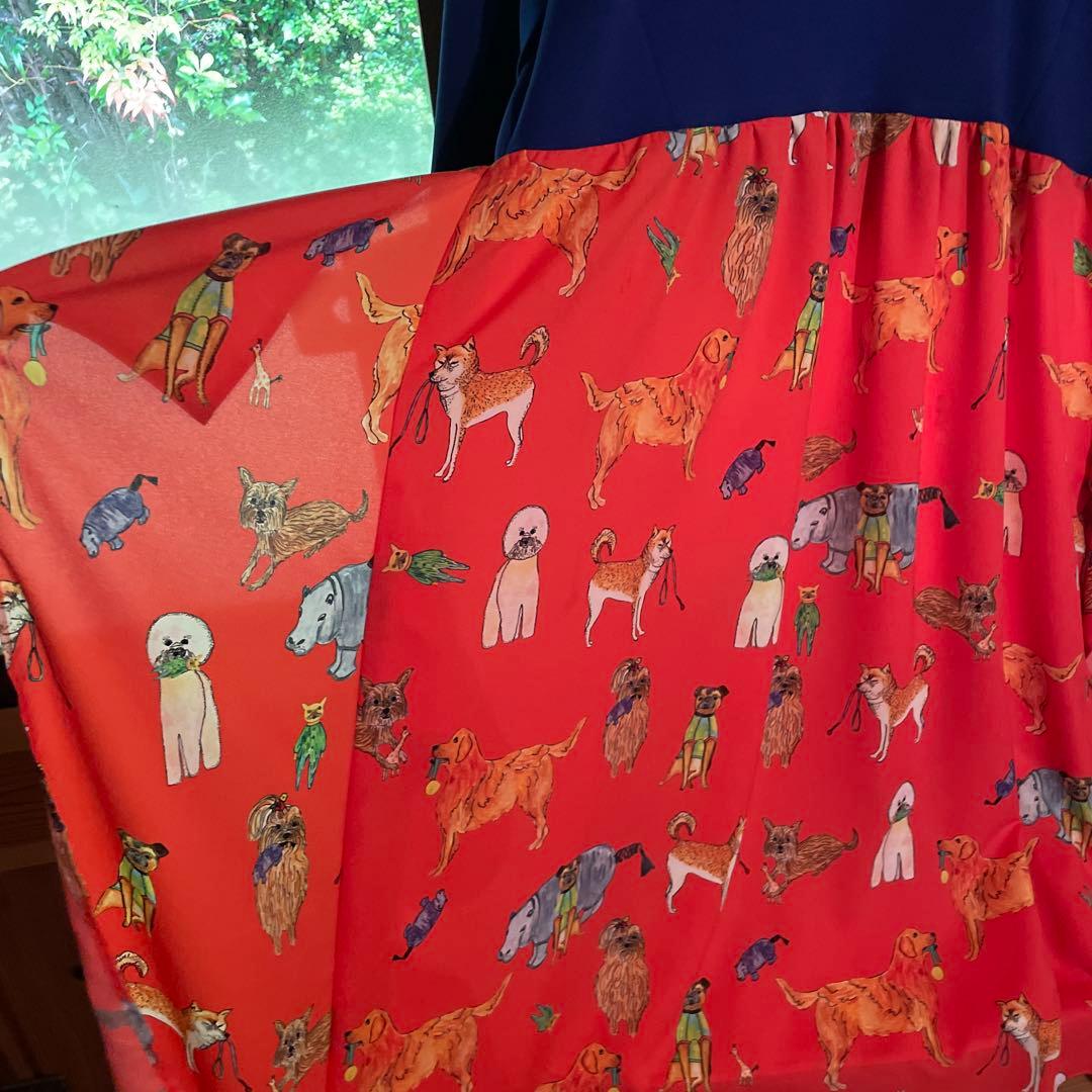 mannine 動物柄ひざ丈ワンピース 長袖