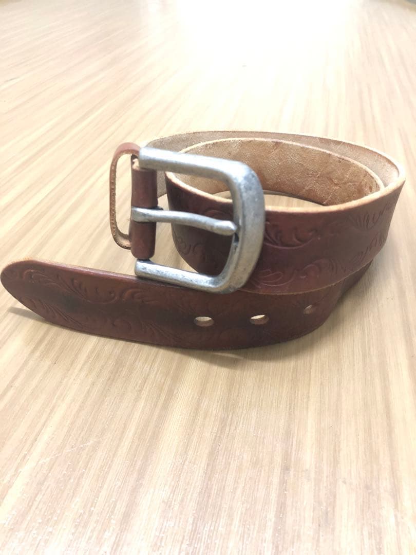 DOUBLERL RRL レザーベルト　カービング　ジョニーデップ着　ブラウン