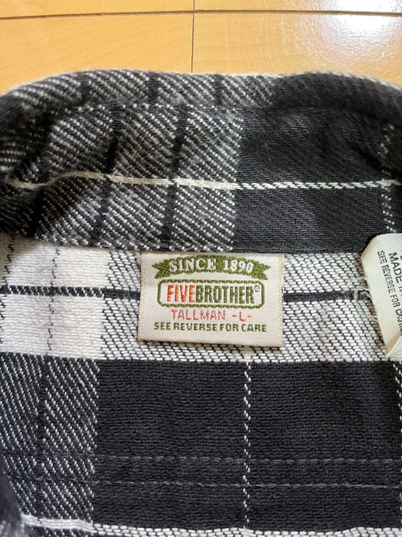 90s FIVE BROTHER ネルシャツ L 白黒