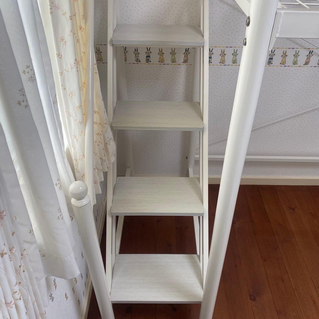 【ロフトベッド 階段】シングル ホワイト白　引取り限定