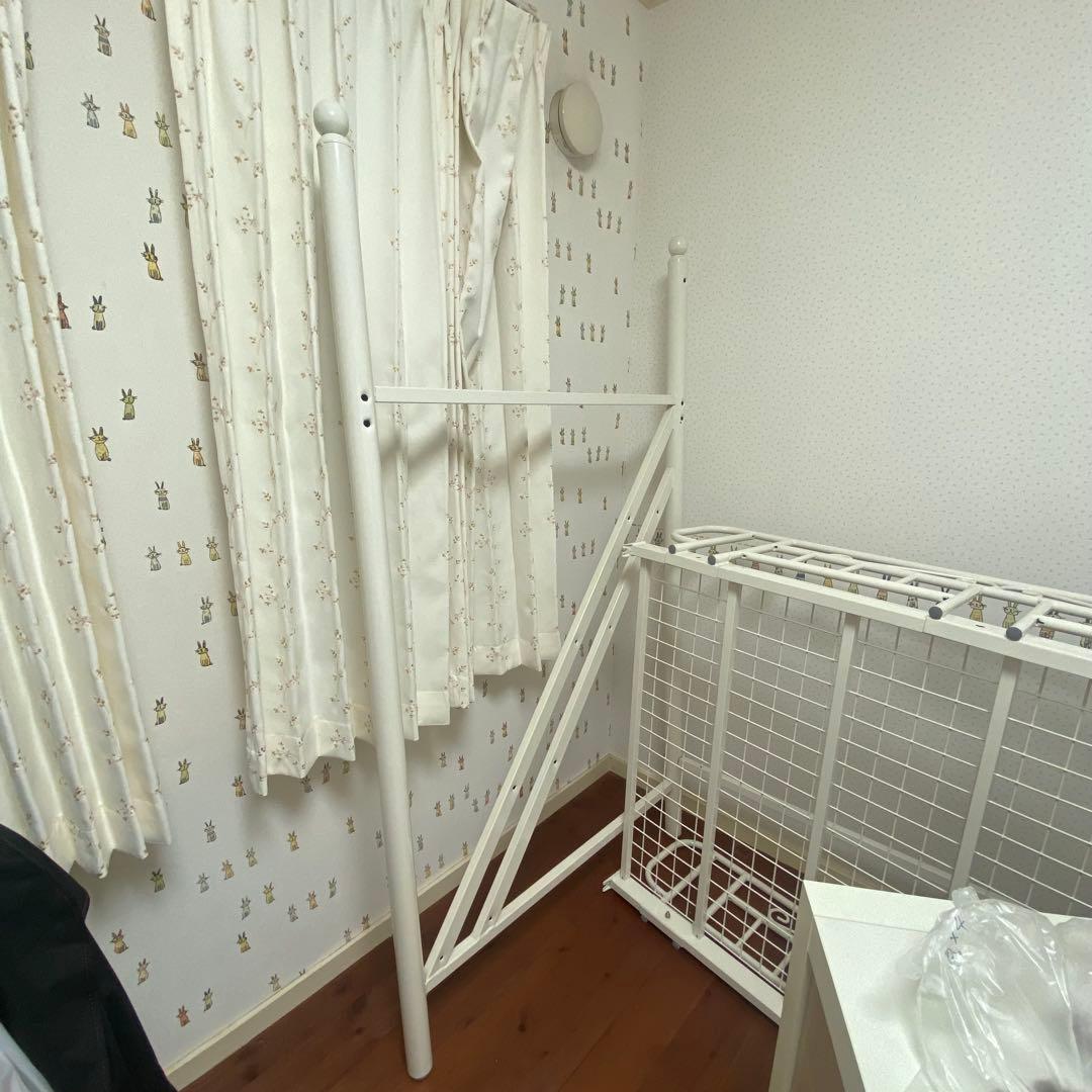 【ロフトベッド 階段】シングル ホワイト白　引取り限定