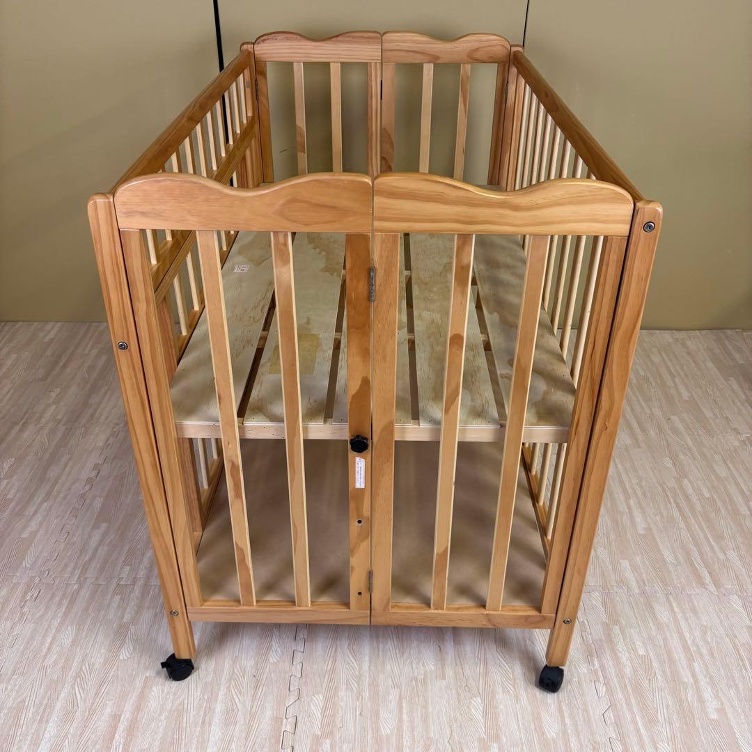 ☆除菌清掃済☆大和屋　折りたたみベビーベットFL　ナチュラル　すのこ　ハイタイプ