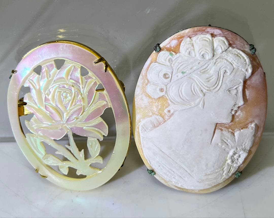 本シェルカメオ、ストーンカメオ上手物　タエチ　44g 東里8-0108☆2F