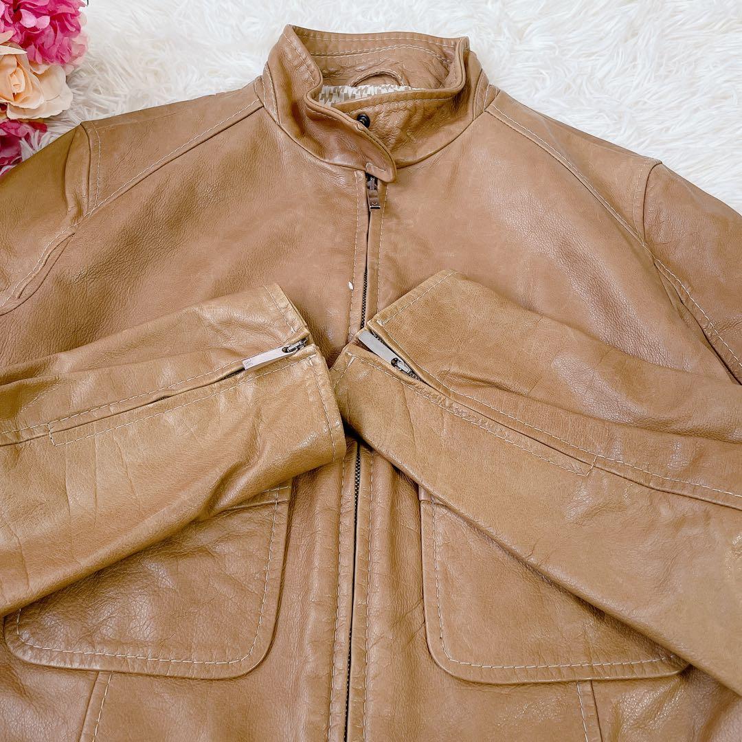 美品　マックスマーラ　本革レザー　シングルライダースジャケット　高級　42