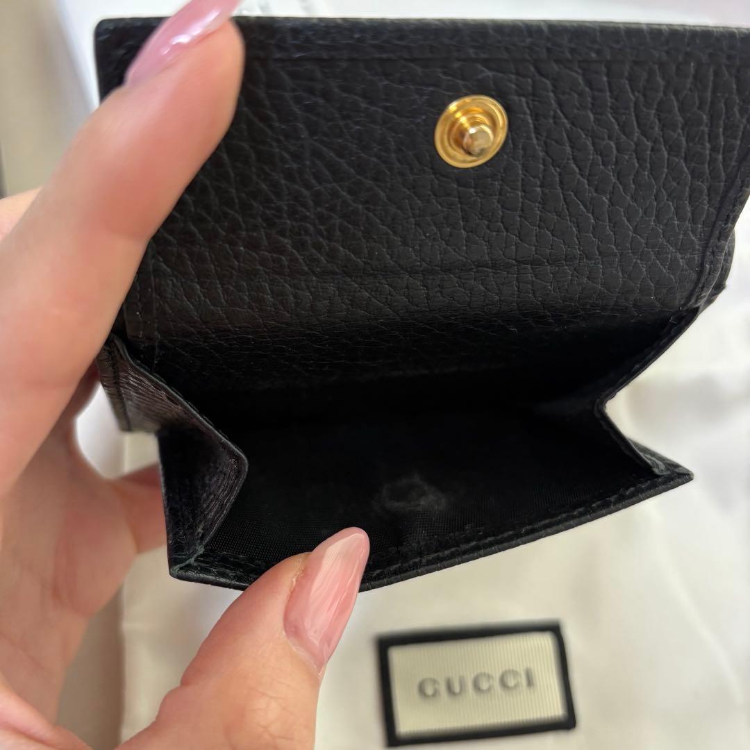 GUCCI　三つ折り財布　マーモント　GG　レザー　ブラック
